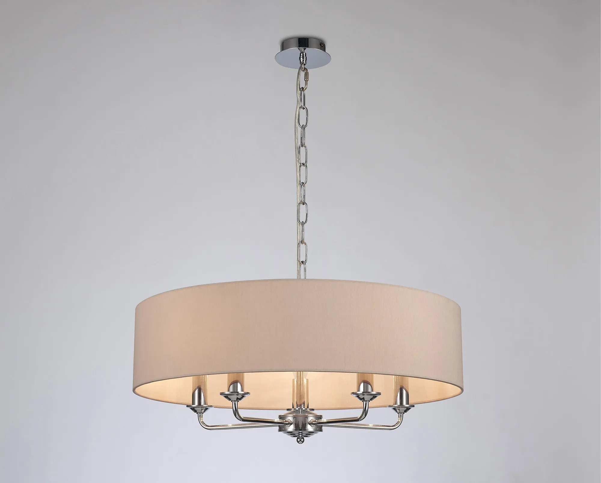 Banyan 60cm 5 Light Pendant Polished Chrome; Nude Beige/Moonlight DK0014  Deco Banyan CH NU